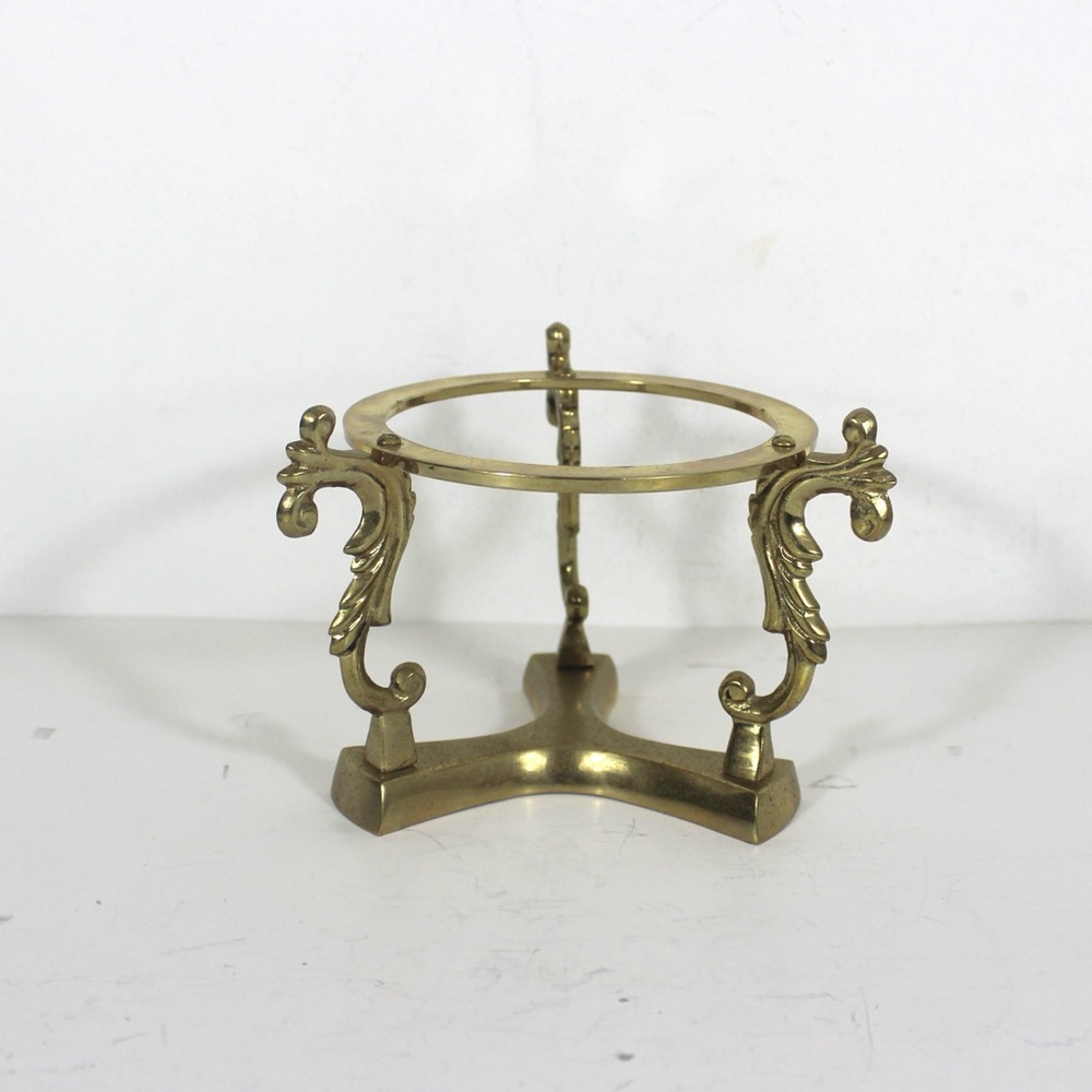 Vintage Brass Leaf Base, Pedestal, Plant Stand Holder, Three Leaves